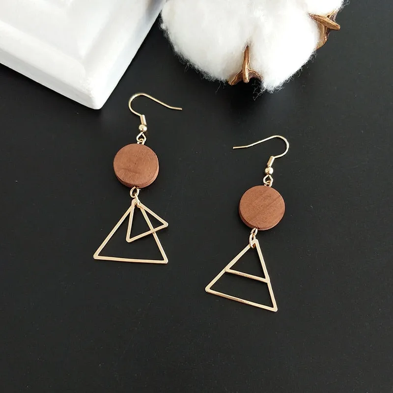 Triangle Wooden Geometric Drop Earrings