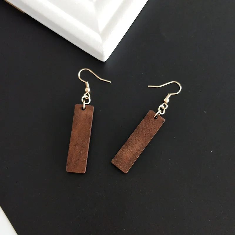 Triangle Wooden Geometric Drop Earrings