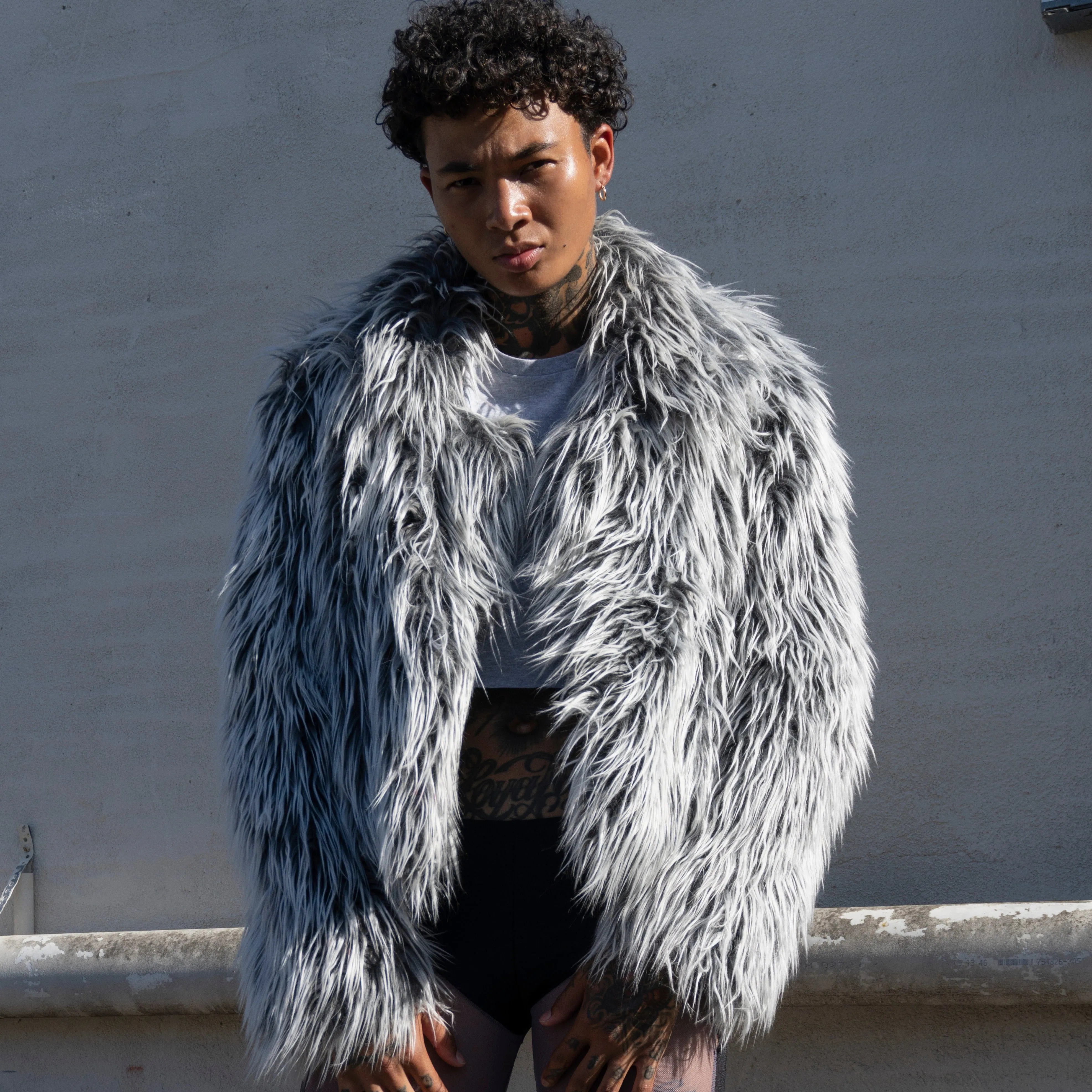 TWO TONE YETI FAUX FUR COAT
