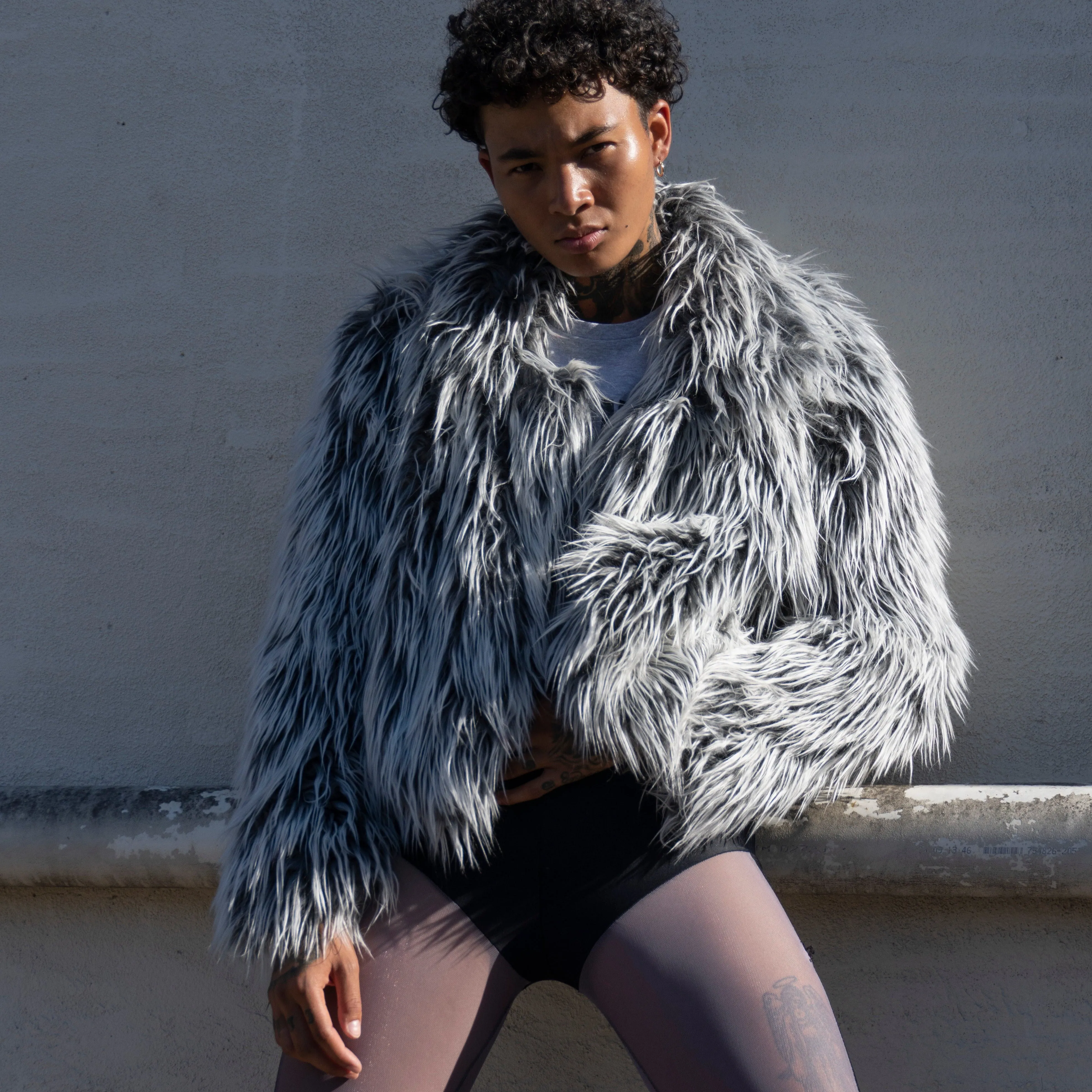 TWO TONE YETI FAUX FUR COAT