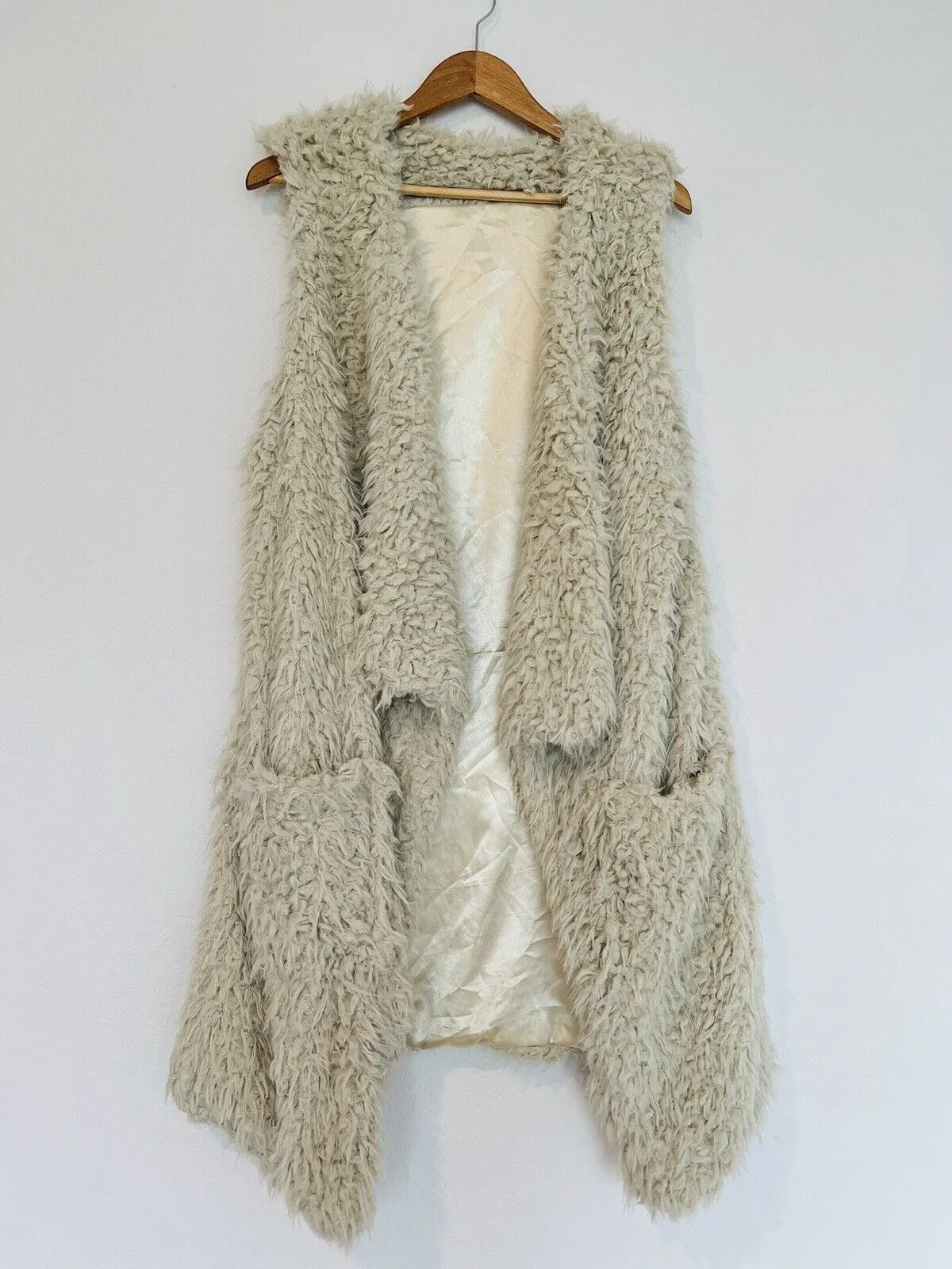 Unbranded Jacket Faux shaggy Sherpa Fur Vest Waterfall Front Sleeveless Lined
