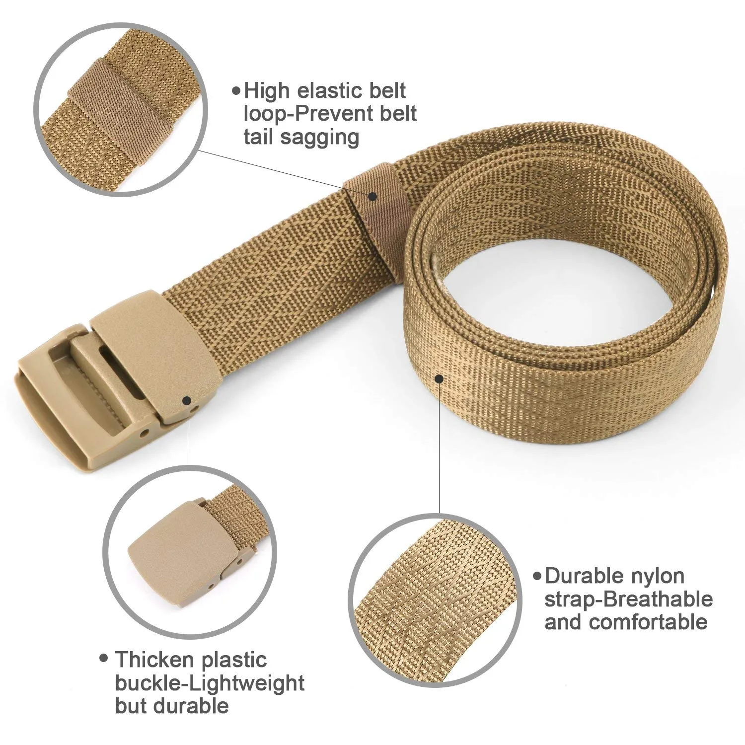 Unisex Nickel Free Belt 1.5 In Nylon Adjustable Web Belt with Plastic Buckle by JASGOOD