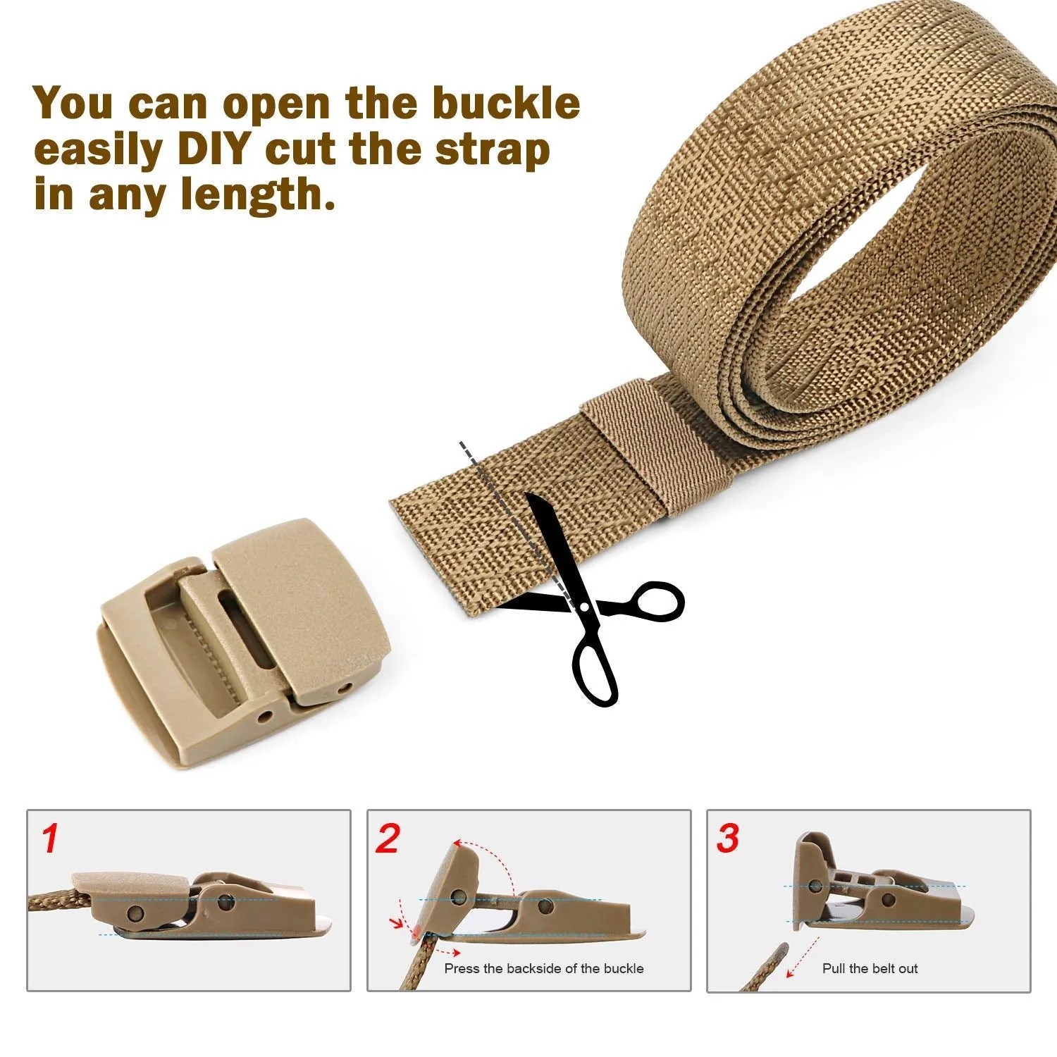 Unisex Nickel Free Belt 1.5 In Nylon Adjustable Web Belt with Plastic Buckle by JASGOOD