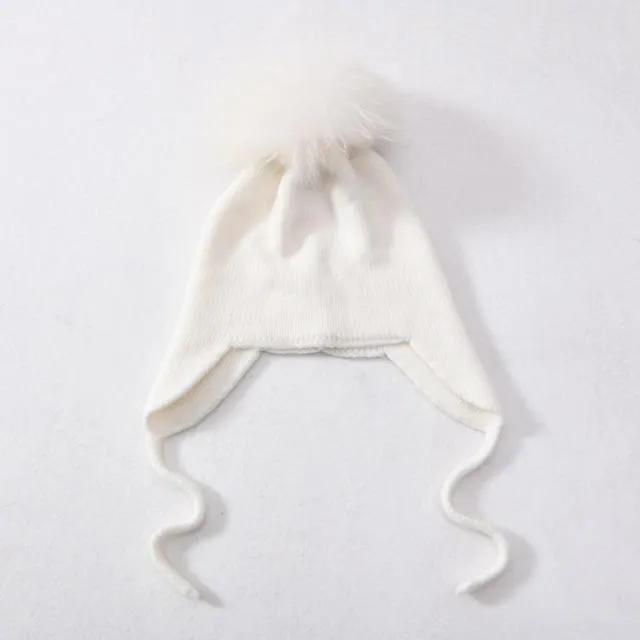 Unisex Wool Knitted Winter Hat with Real Raccoon Fur Pompom