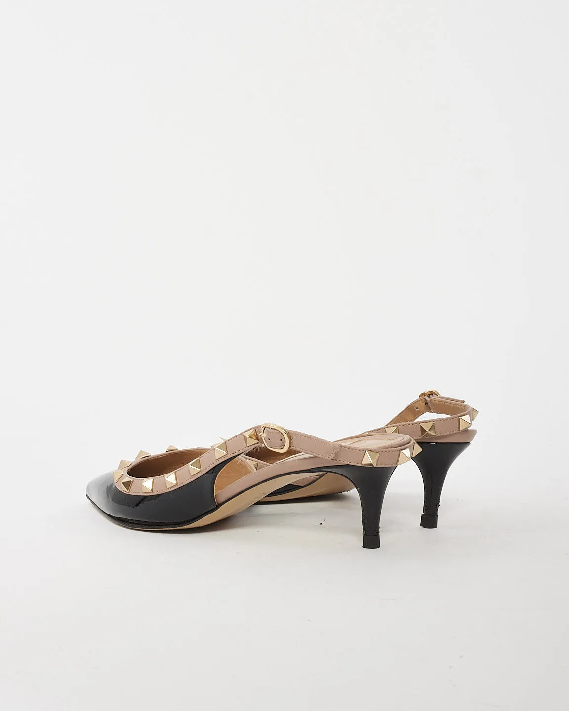 Valentino Black Patent Leather Rockstud Kitten Heel Pumps - 38.5