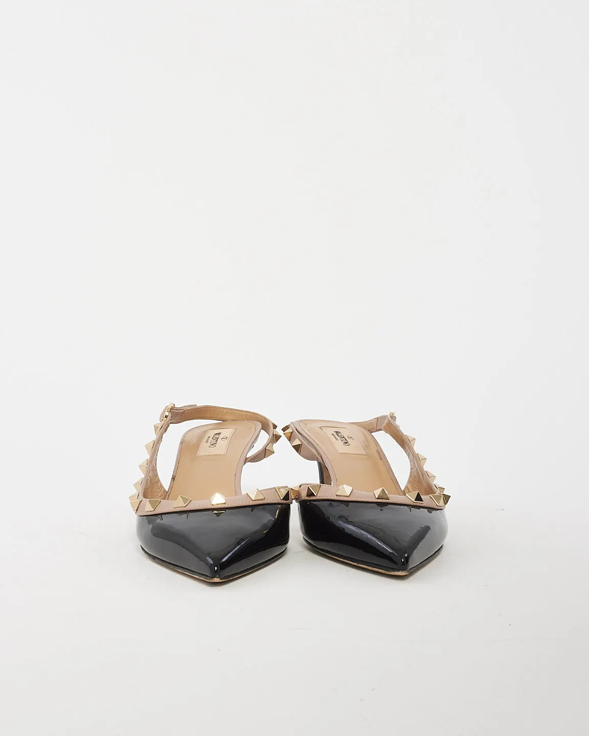 Valentino Black Patent Leather Rockstud Kitten Heel Pumps - 38.5