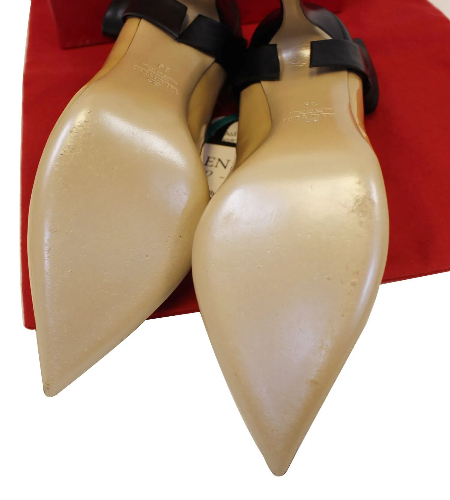 VALENTINO Patent Leather Nude and Black Bow Pumps Size 39