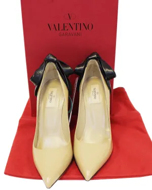 VALENTINO Patent Leather Nude and Black Bow Pumps Size 39