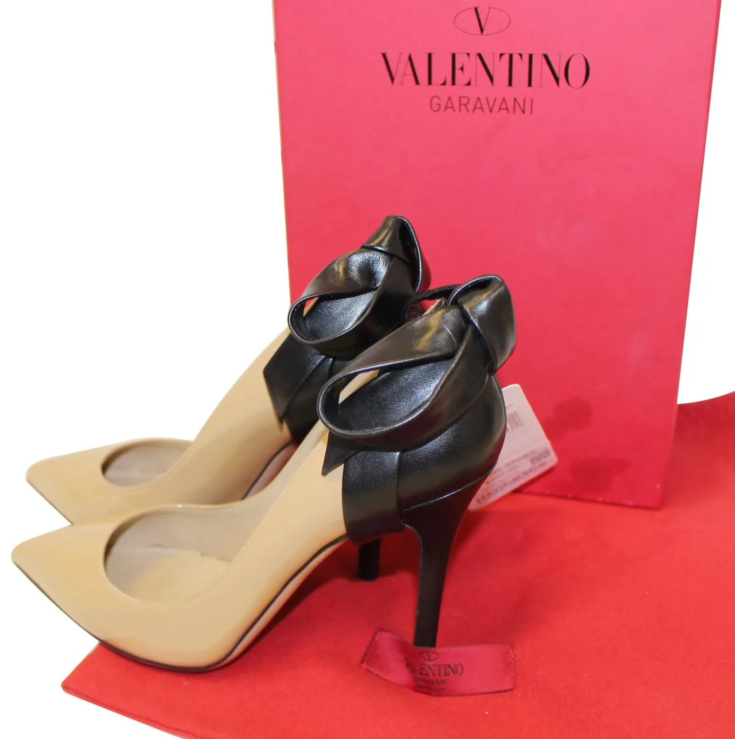 VALENTINO Patent Leather Nude and Black Bow Pumps Size 39