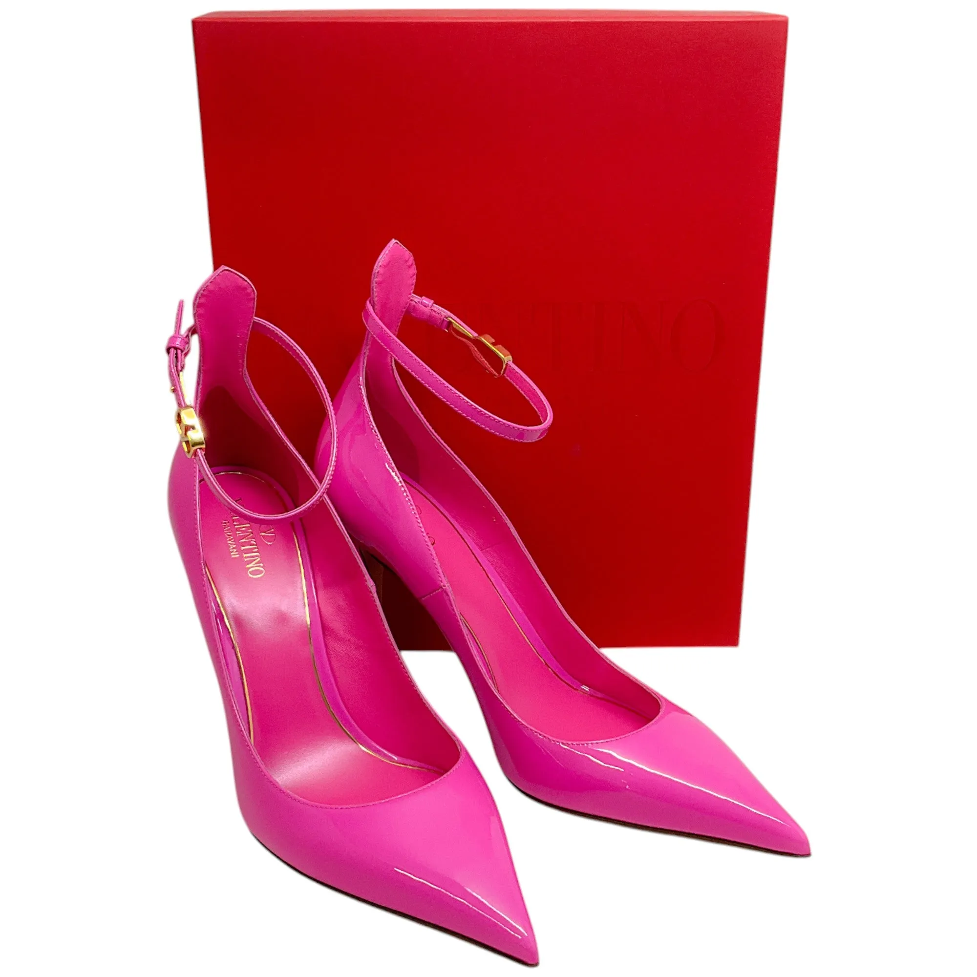 Valentino Pink Patent Leather Pumps with Ankle Strap