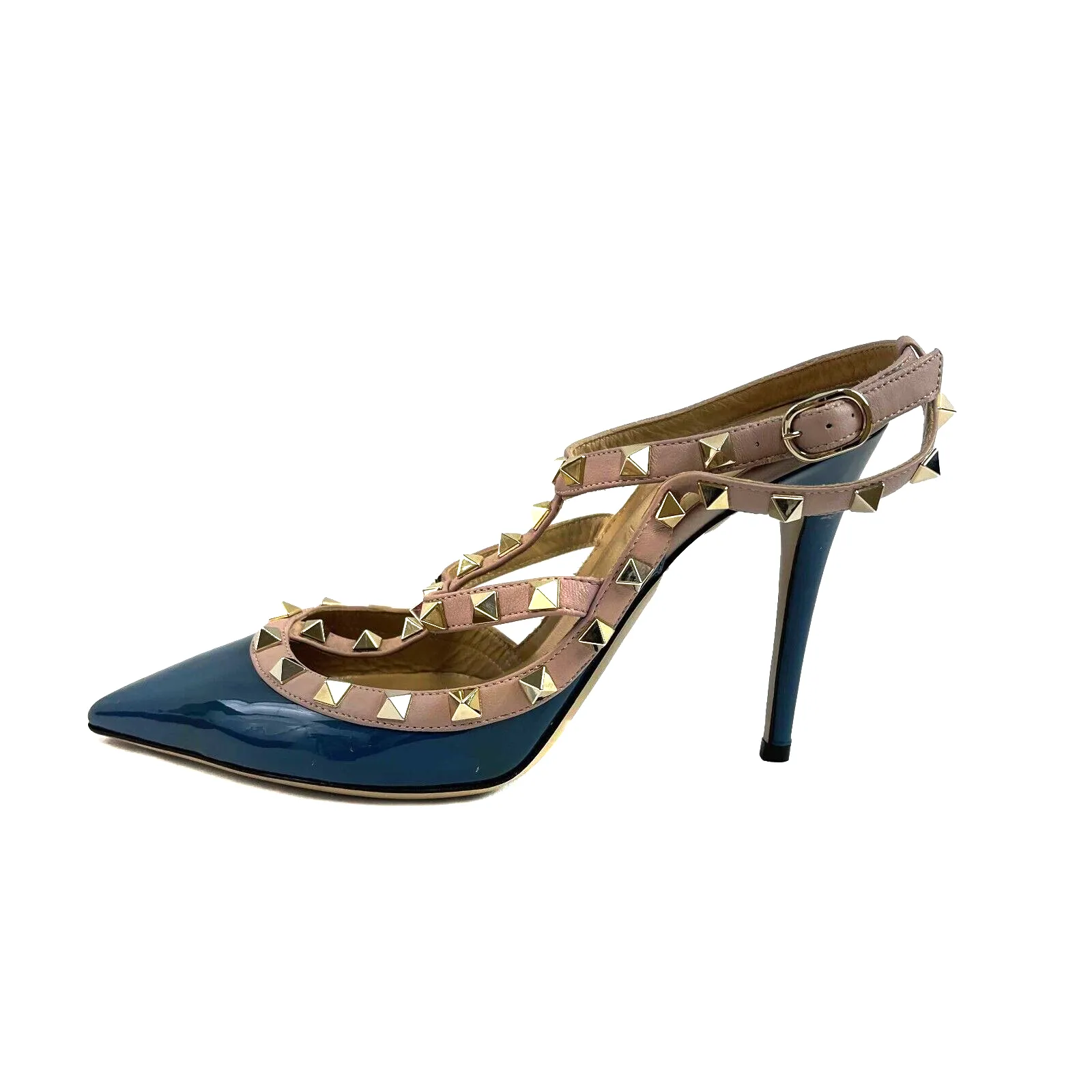 Valentino Rock Stud Pumps Patent Leather Ocean Blue 38 US 8 Pumps Shoes