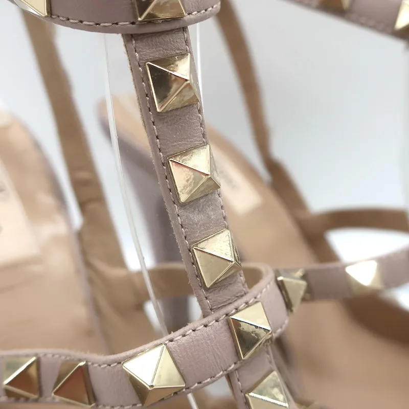 Valentino Rockstud T-Strap Pointed Toe Pumps Poudre Leather & Patent Size 39