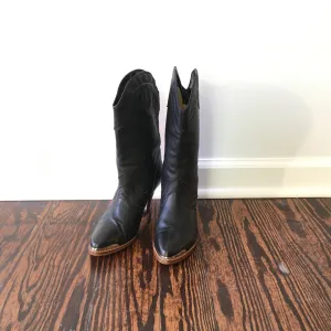Vintage 70s Balloon black leather boots with stacked heel // size 6 1/2 - 7