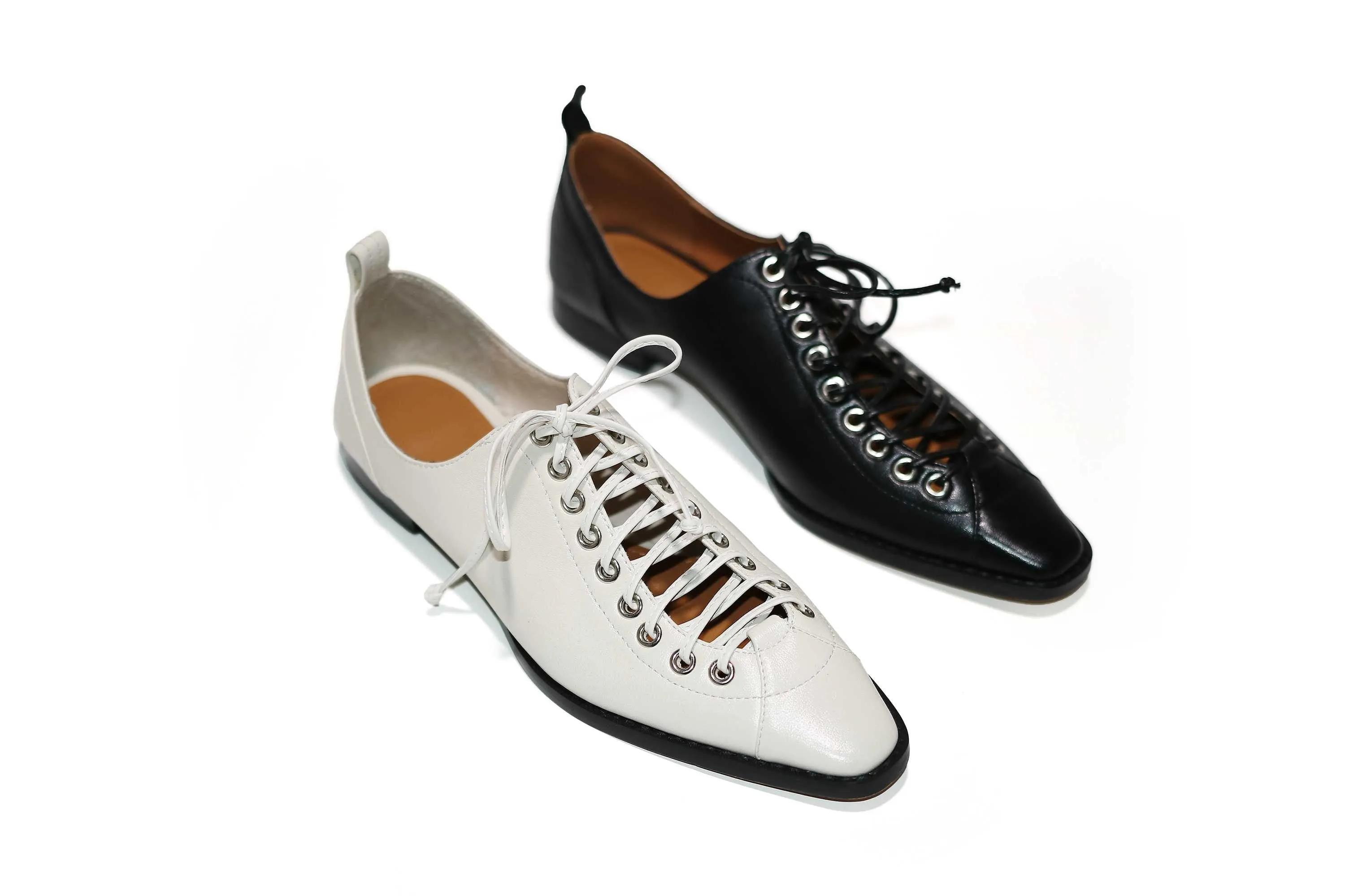 vintage design genuine leather casual shoes chic lace up small square toe low heels women solid fashion pumps