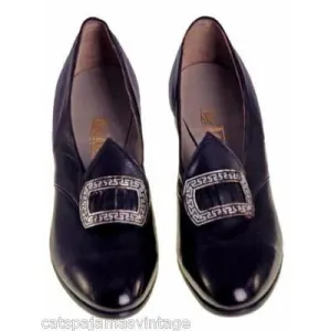 VINTAGE Leather Pumps 1920s Walk Over NIB#9 Nice Buckles Size EU 37 US 6.5
