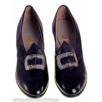 VINTAGE Leather Pumps 1920s Walk Over NIB#9 Nice Buckles Size EU 37 US 6.5