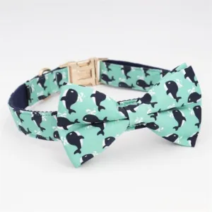 Whale Dog Collar Bow Collar Leash Set | Personalized