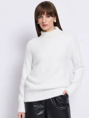 White Fur High Neck Sweater