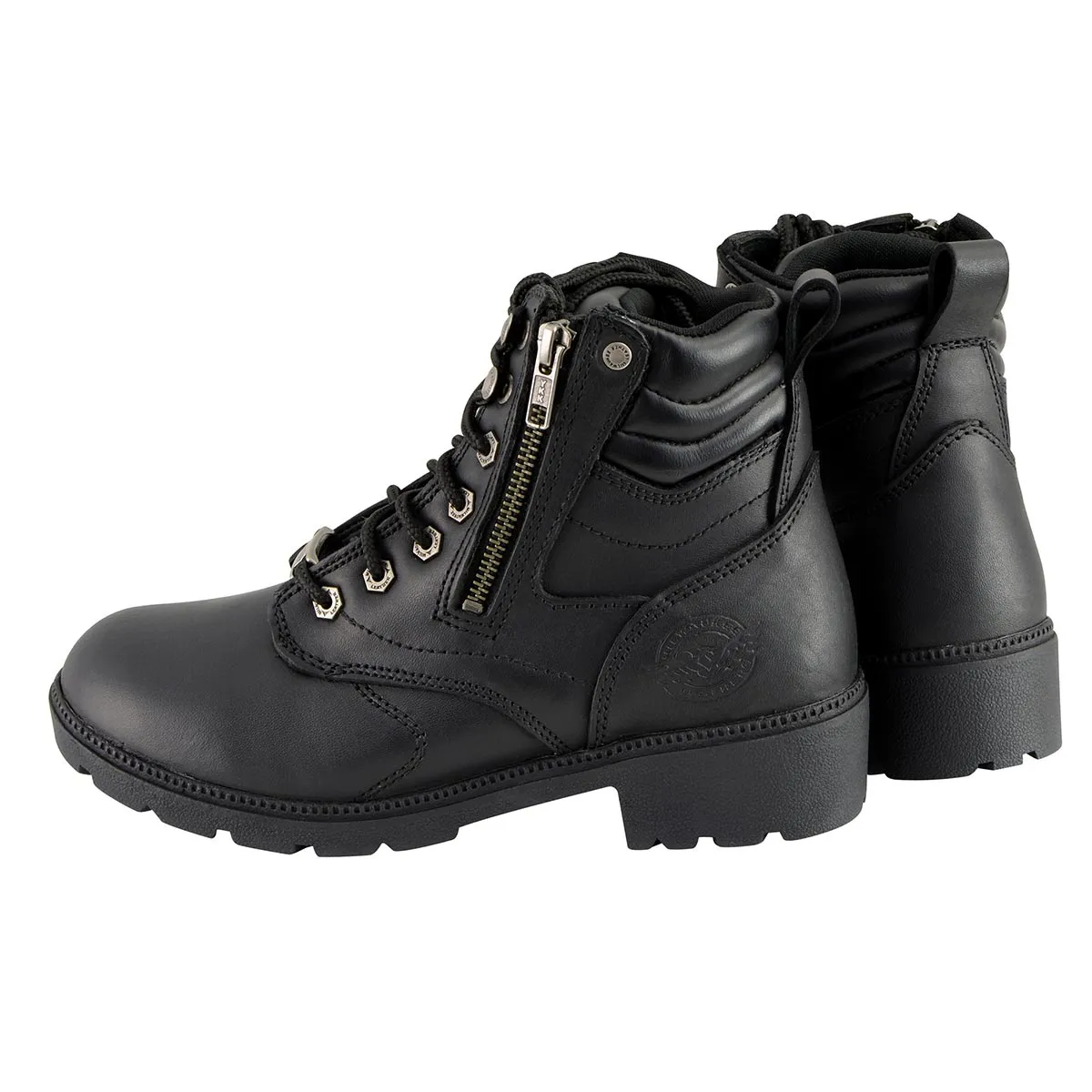 Wide MBL9320W Women's Black 'Wide-Width' Lace-Up Motorcycle Boots