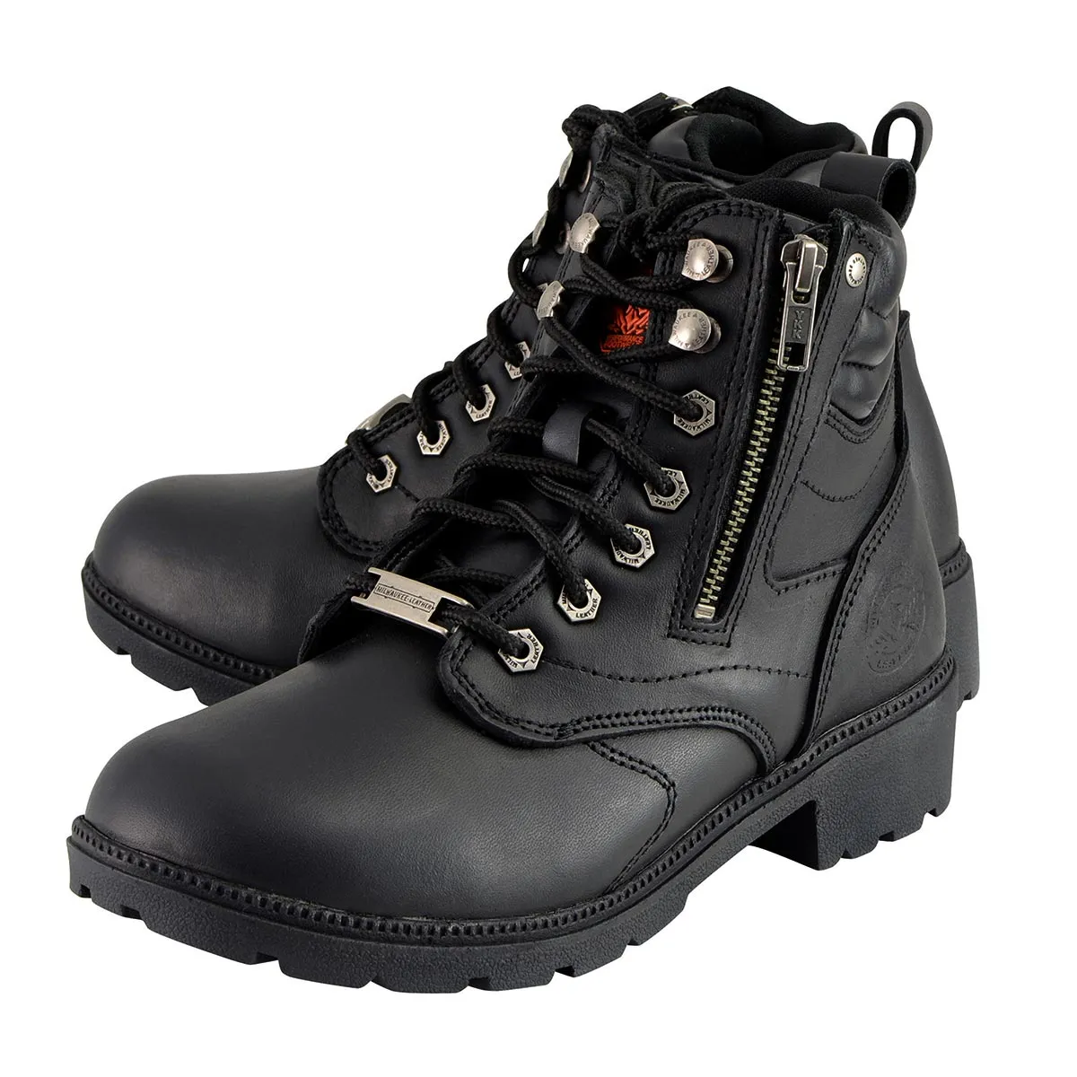 Wide MBL9320W Women's Black 'Wide-Width' Lace-Up Motorcycle Boots
