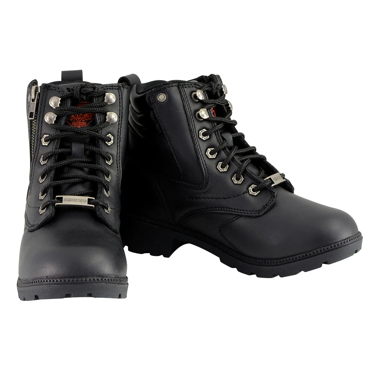 Wide MBL9320W Women's Black 'Wide-Width' Lace-Up Motorcycle Boots