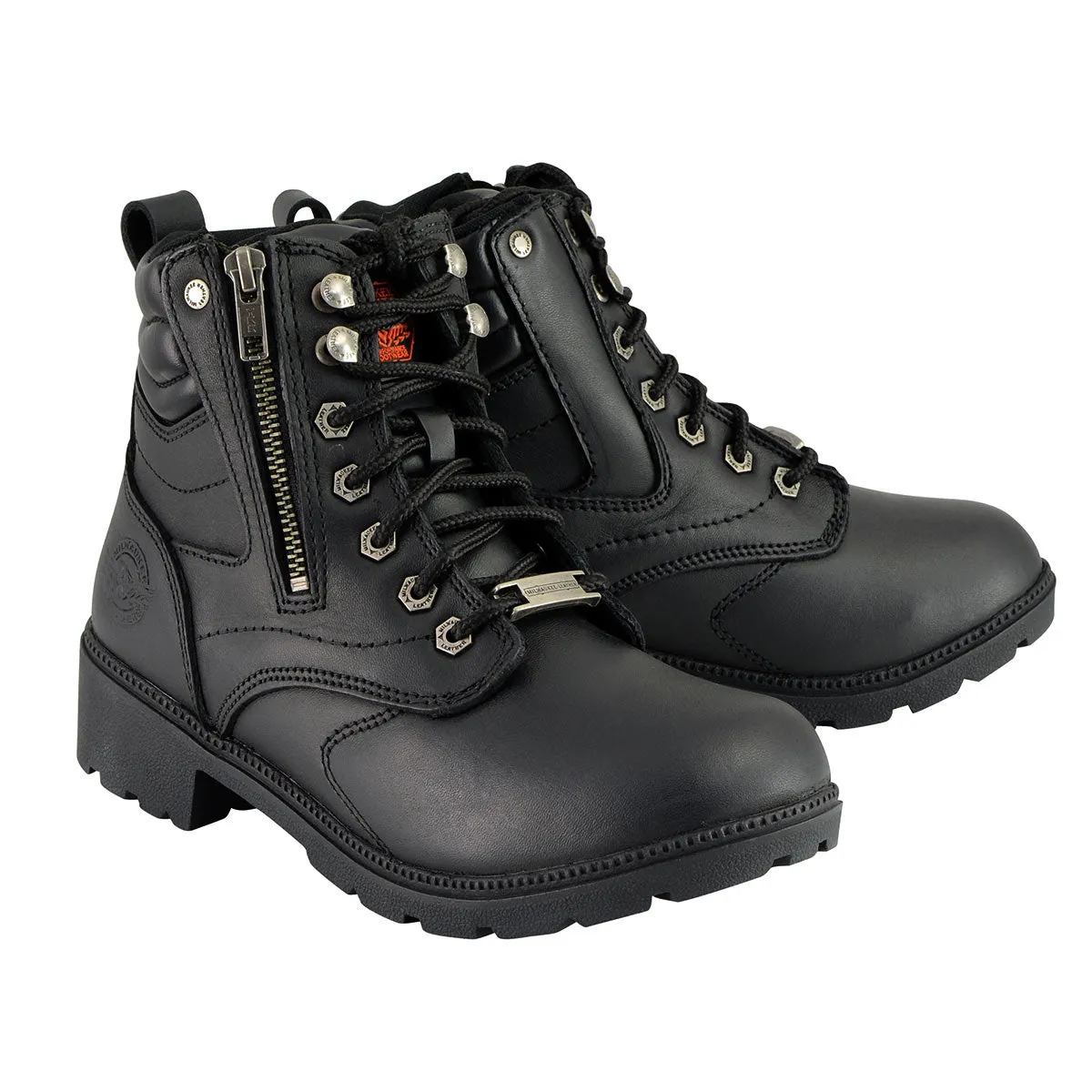 Wide MBL9320W Women's Black 'Wide-Width' Lace-Up Motorcycle Boots