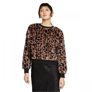 Wild Fable Women's Animal Print Crewneck Faux Fur Sweatshirt
