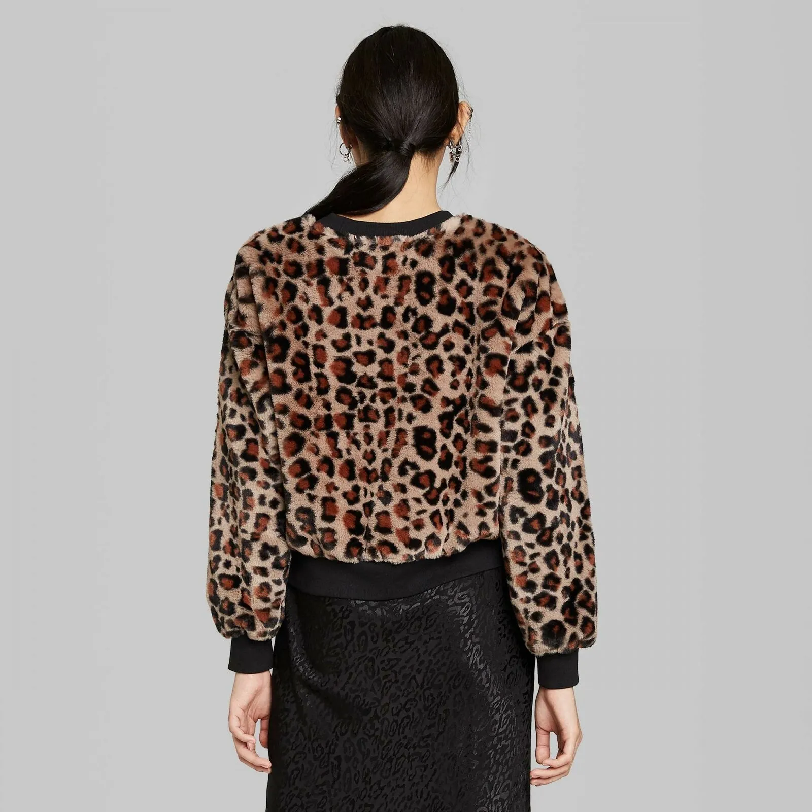 Wild Fable Women's Animal Print Crewneck Faux Fur Sweatshirt