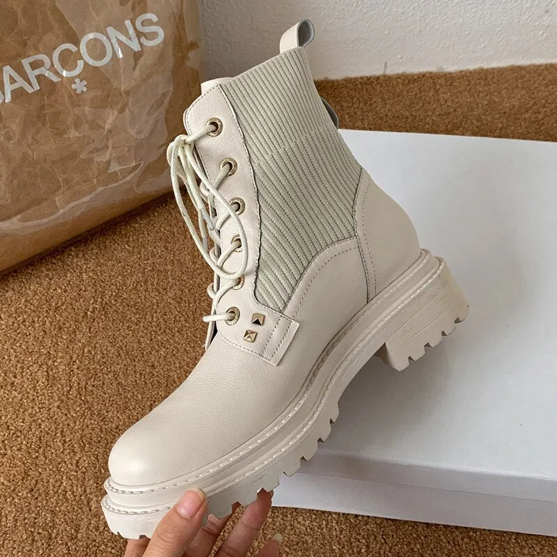 Women Boots Round Toe Thick Sole Ankle Shoes