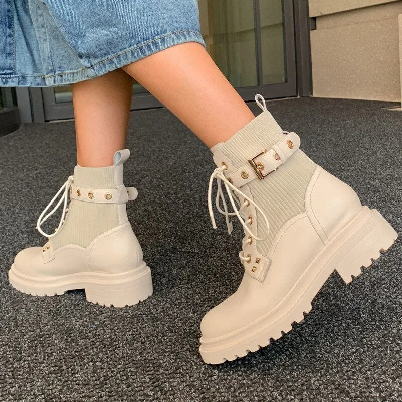 Women Boots Round Toe Thick Sole Ankle Shoes