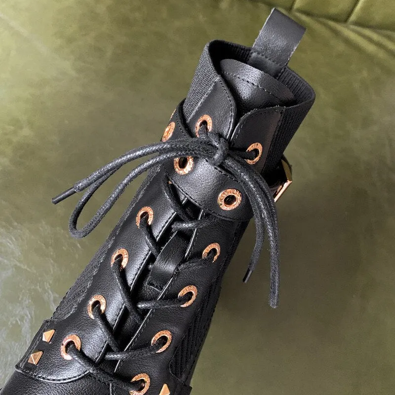 Women Boots Round Toe Thick Sole Ankle Shoes
