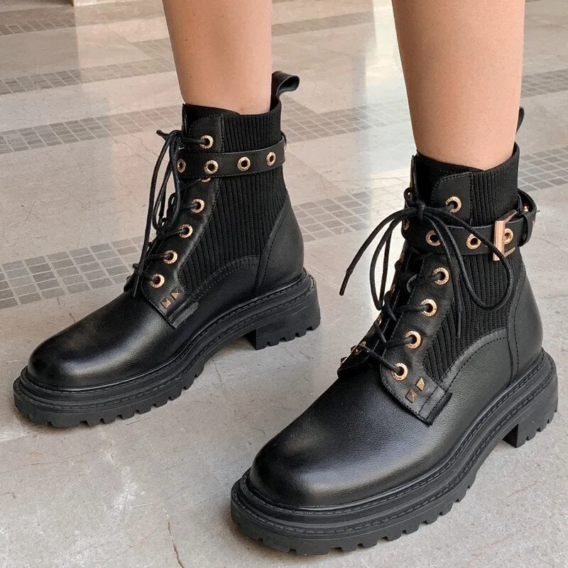 Women Boots Round Toe Thick Sole Ankle Shoes