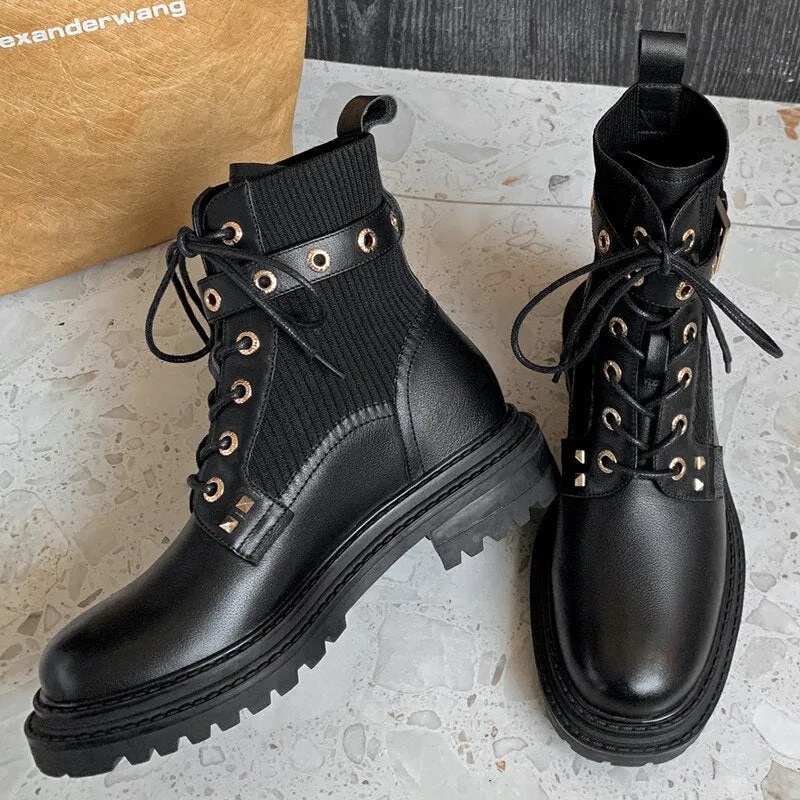 Women Boots Round Toe Thick Sole Ankle Shoes
