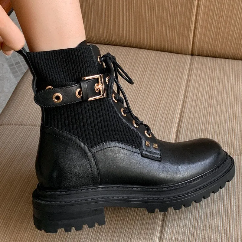 Women Boots Round Toe Thick Sole Ankle Shoes
