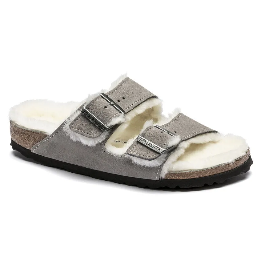 Women's Birkenstock | Arizona Shearling Suede Leather Shoe |Stone Coin