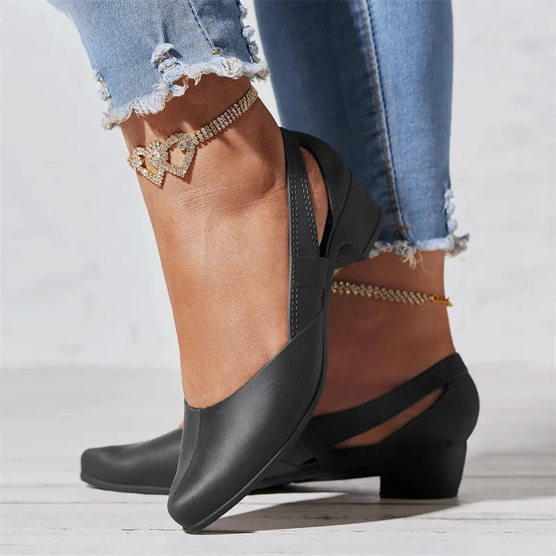 Women's Block Heel Solid Color Side Cut Pumps