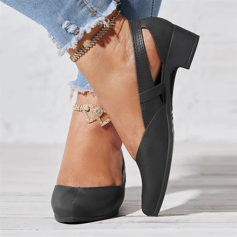 Women's Block Heel Solid Color Side Cut Pumps