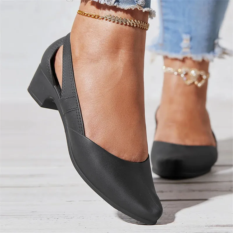 Women's Block Heel Solid Color Side Cut Pumps