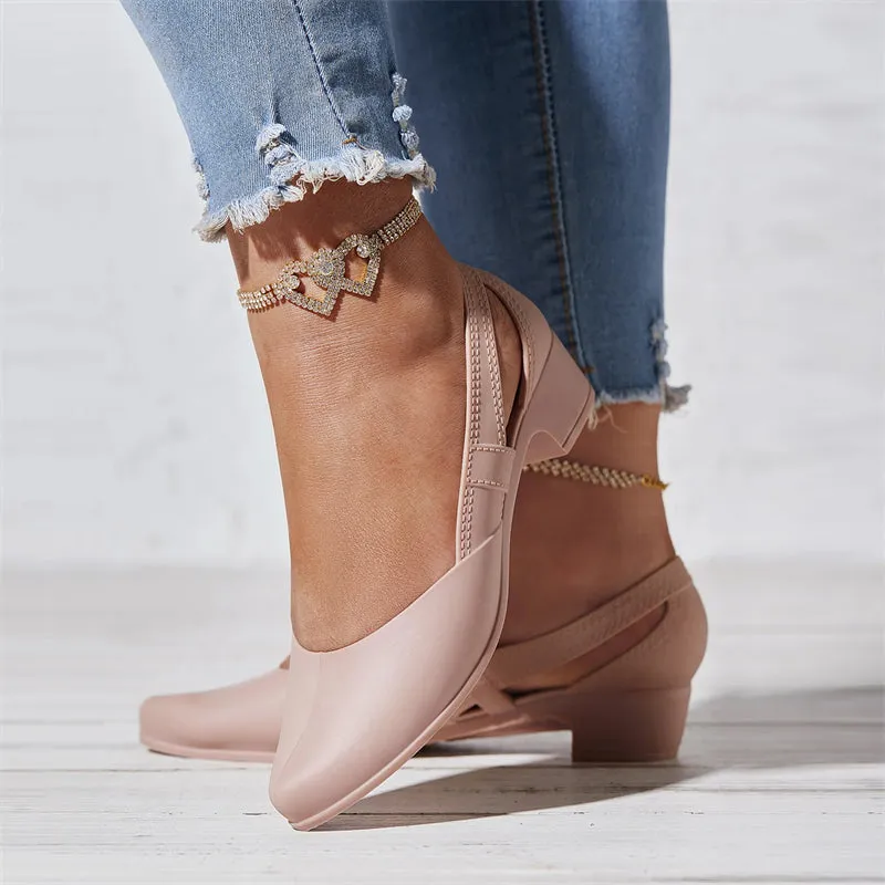 Women's Block Heel Solid Color Side Cut Pumps