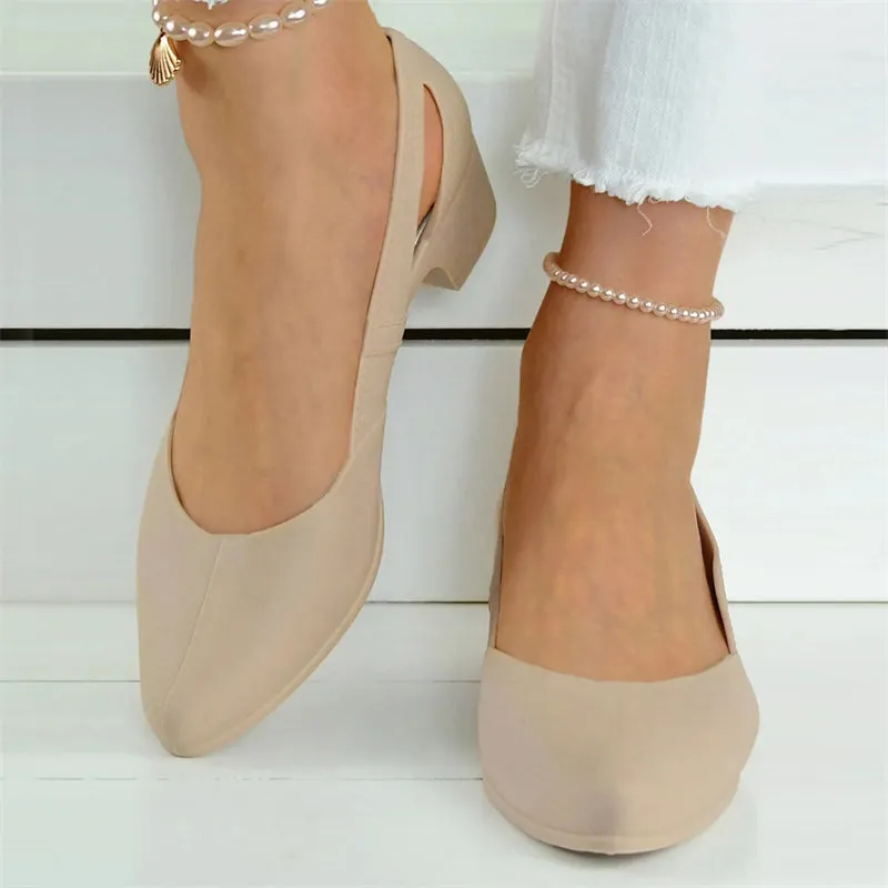 Women's Block Heel Solid Color Side Cut Pumps