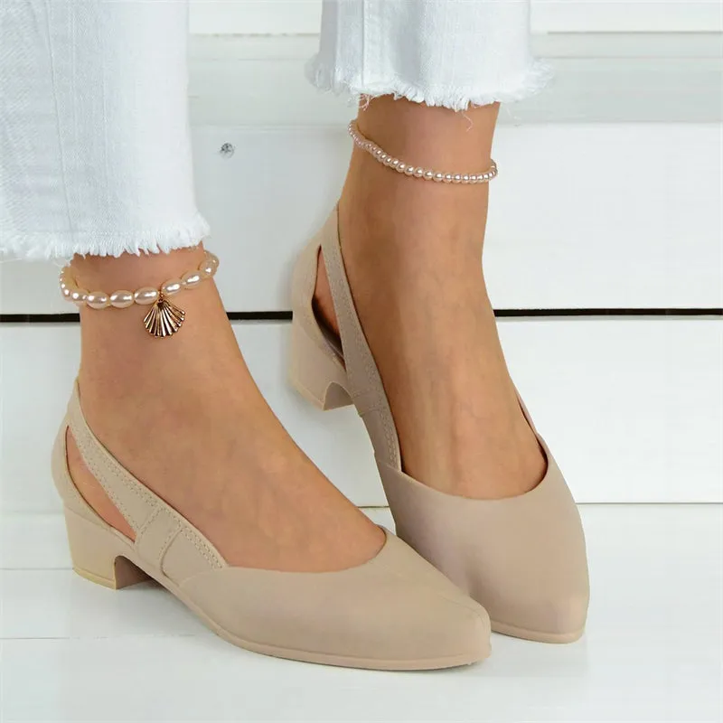 Women's Block Heel Solid Color Side Cut Pumps