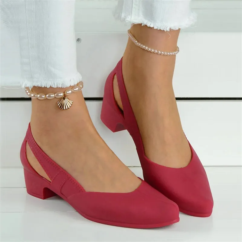 Women's Block Heel Solid Color Side Cut Pumps