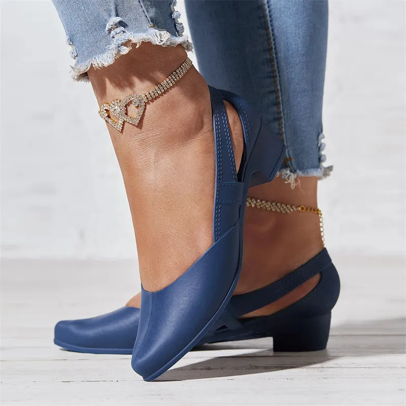 Women's Block Heel Solid Color Side Cut Pumps