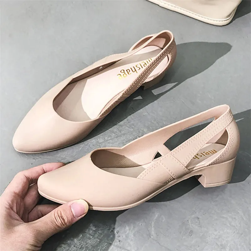 Women's Block Heel Solid Color Side Cut Pumps