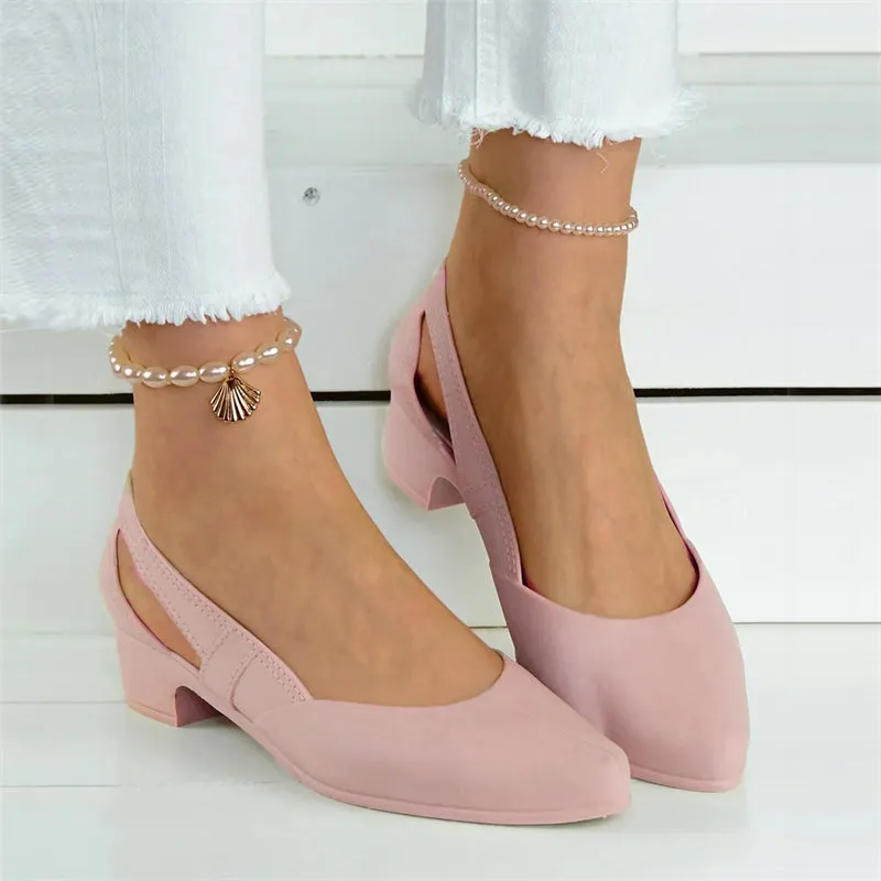 Women's Block Heel Solid Color Side Cut Pumps