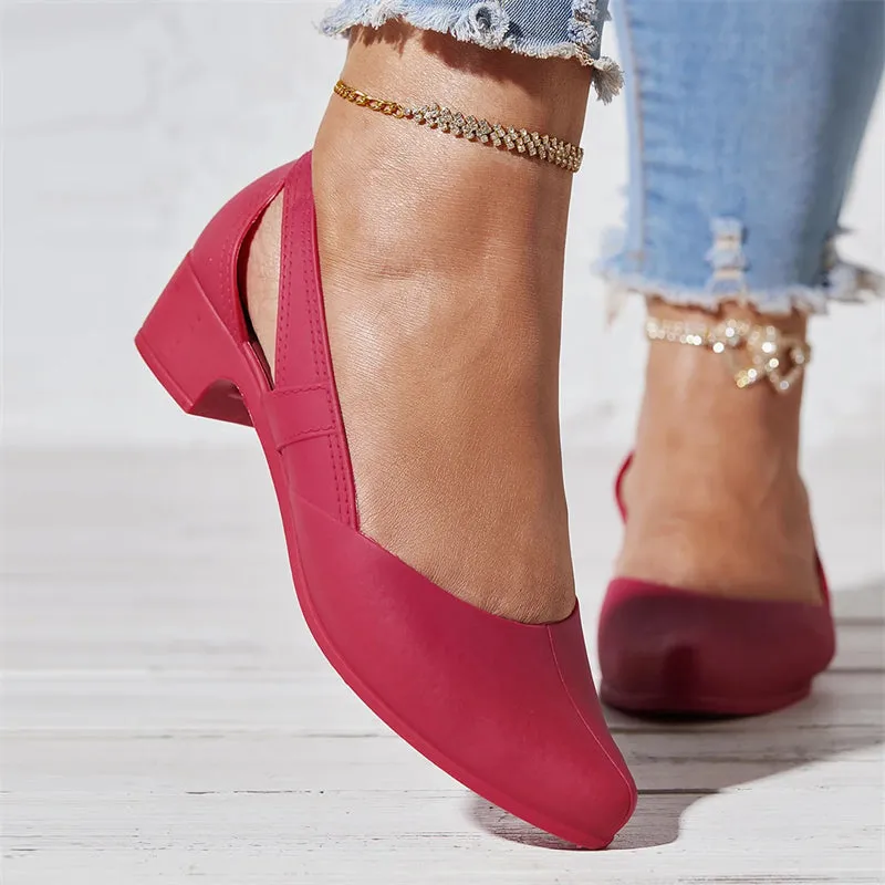 Women's Block Heel Solid Color Side Cut Pumps