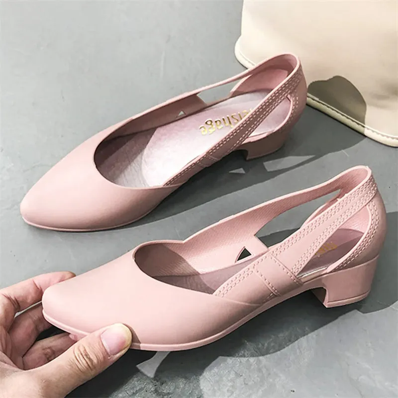 Women's Block Heel Solid Color Side Cut Pumps