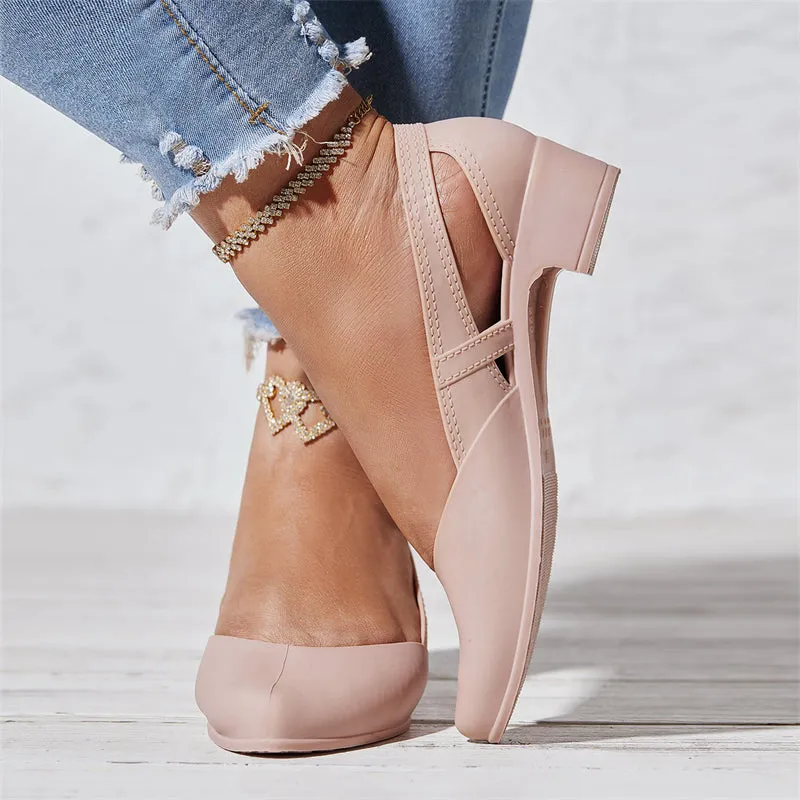 Women's Block Heel Solid Color Side Cut Pumps