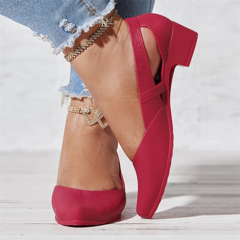 Women's Block Heel Solid Color Side Cut Pumps