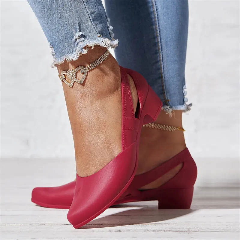 Women's Block Heel Solid Color Side Cut Pumps